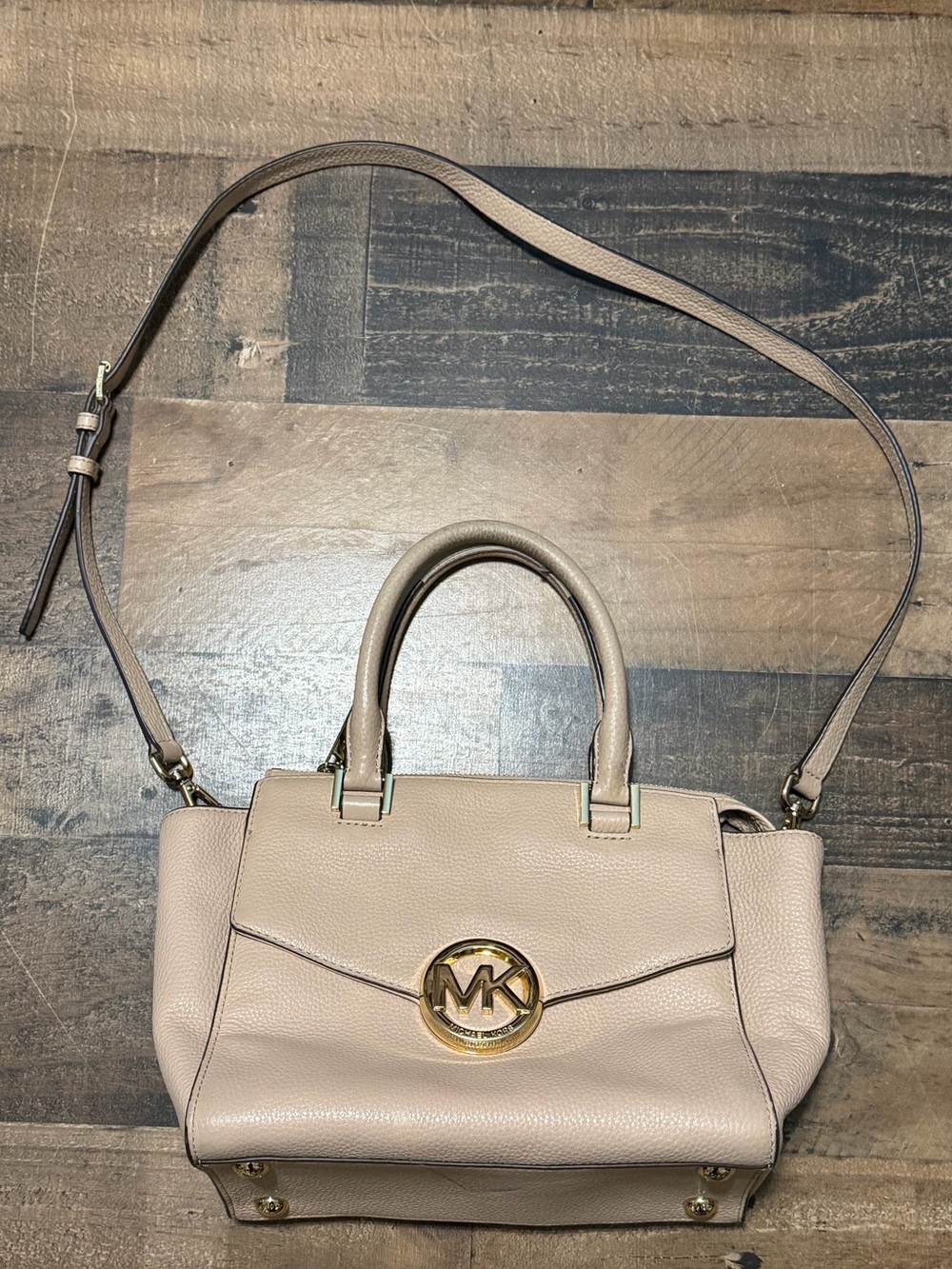 Michael Kors Hudson Medium Leather Satchel with Gold Hardware